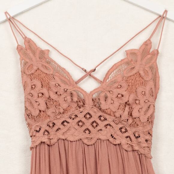 FREE PEOPLE ONE Adella Ruffle Tiered Slip Dress Boho Fairy Balletcore Pink Sz XS - Picture 8 of 15